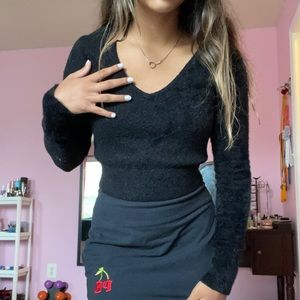 Black fuzzy long sleeve top